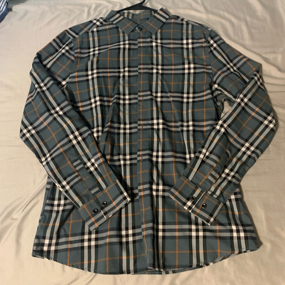 Plaid Shirt with Blue and Orange Accents